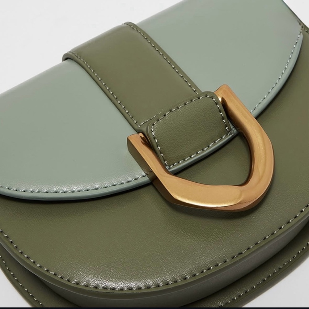 Charles & Keith Micro Gabine Two-tone Saddle Bag in Olive Green Color Block - Picture 11 of 12